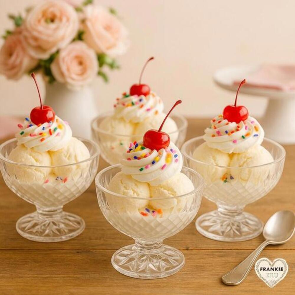 Set of 4 Vintage Pressed Glass Dessert Cups Pedestal Footed Bowls